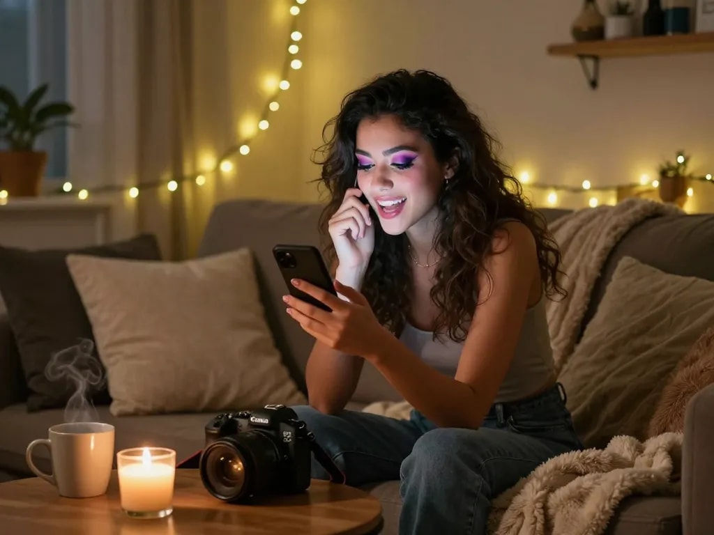 Flirtatious interaction in cozy NSFW chat setting with engaging atmosphere