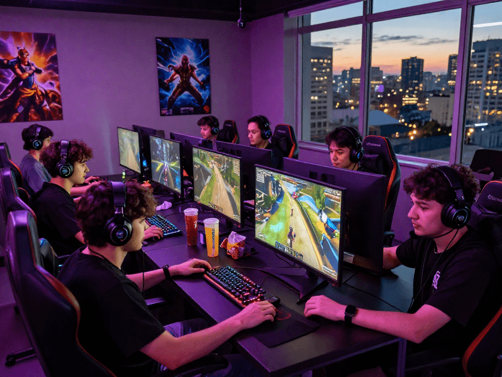 rokok88 gaming players engaged in competition with colorful LEDs