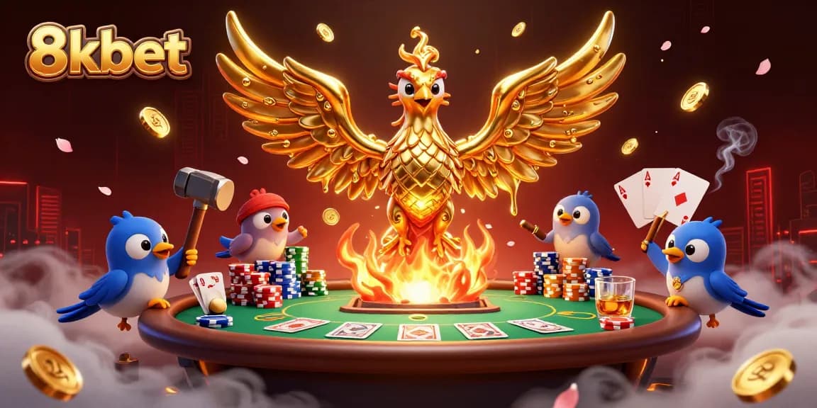 Experience the thrill of 8xbet with molten golden phoenix and vibrant casino elements.