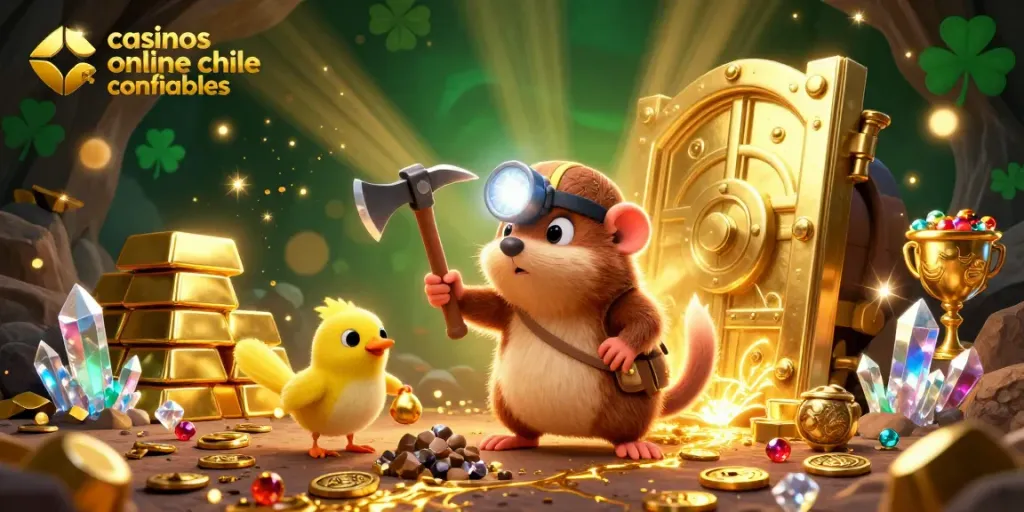 Juega en los casinos online chile confiables con un simpático topógrafo y su canario en un mundo dorado.