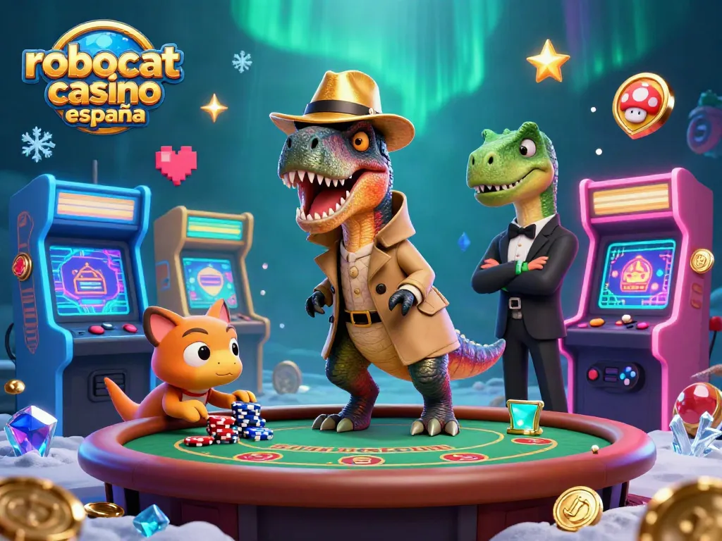 Experience excitement at robocat casino españa with a velociraptor playing blackjack and thrilling game elements.