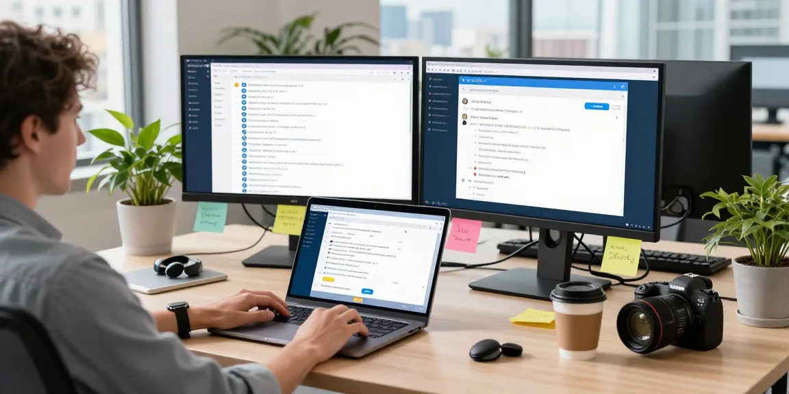 Professional using the Telegram Web Version in a modern workspace, showcasing tech-savvy communication.