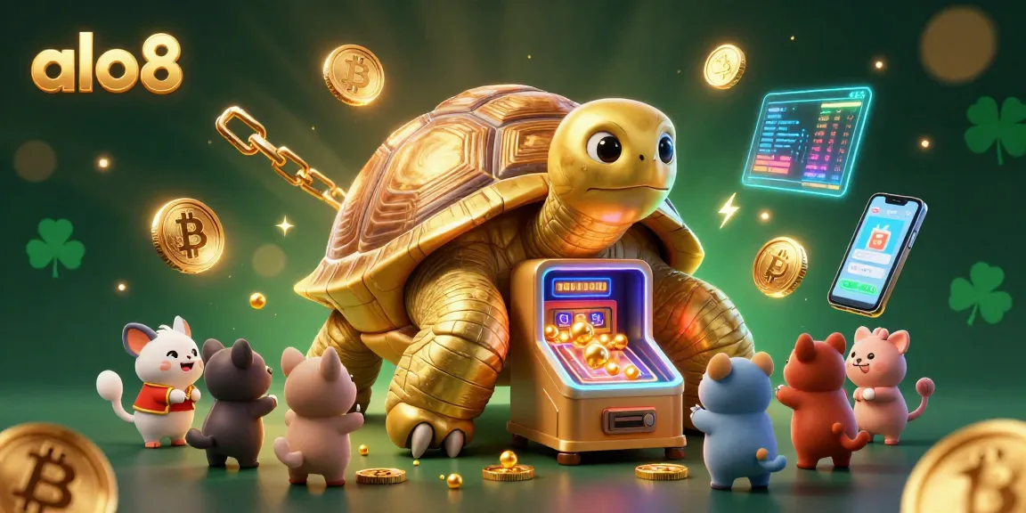 Experience the excitement at alo8 with a vibrant digital casino scene showcasing a colossal tortoise pinball machine.