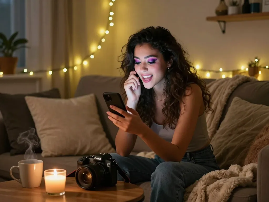 Flirtatious interaction in cozy NSFW chat setting with engaging atmosphere