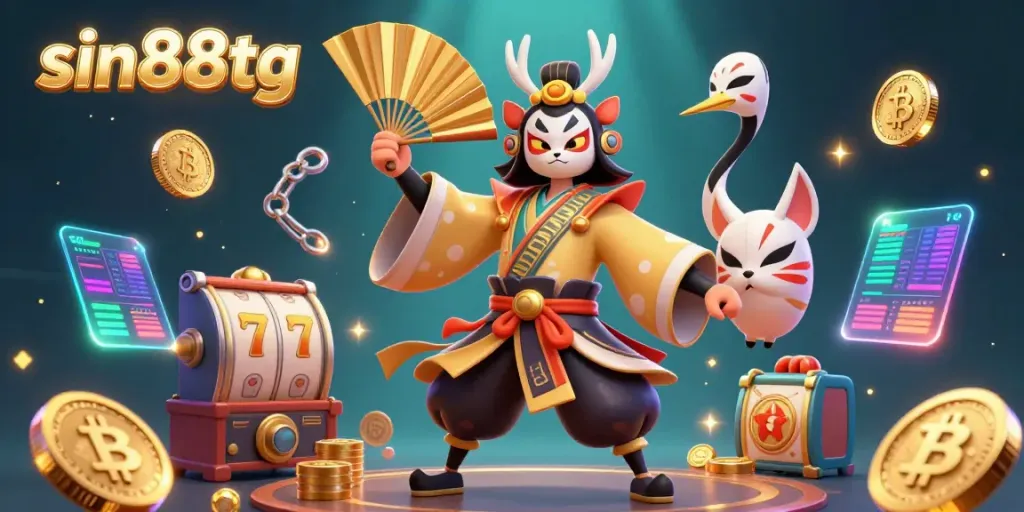 Engage with sin88tg's captivating 3D casino illustration featuring vibrant characters and dynamic gaming elements.