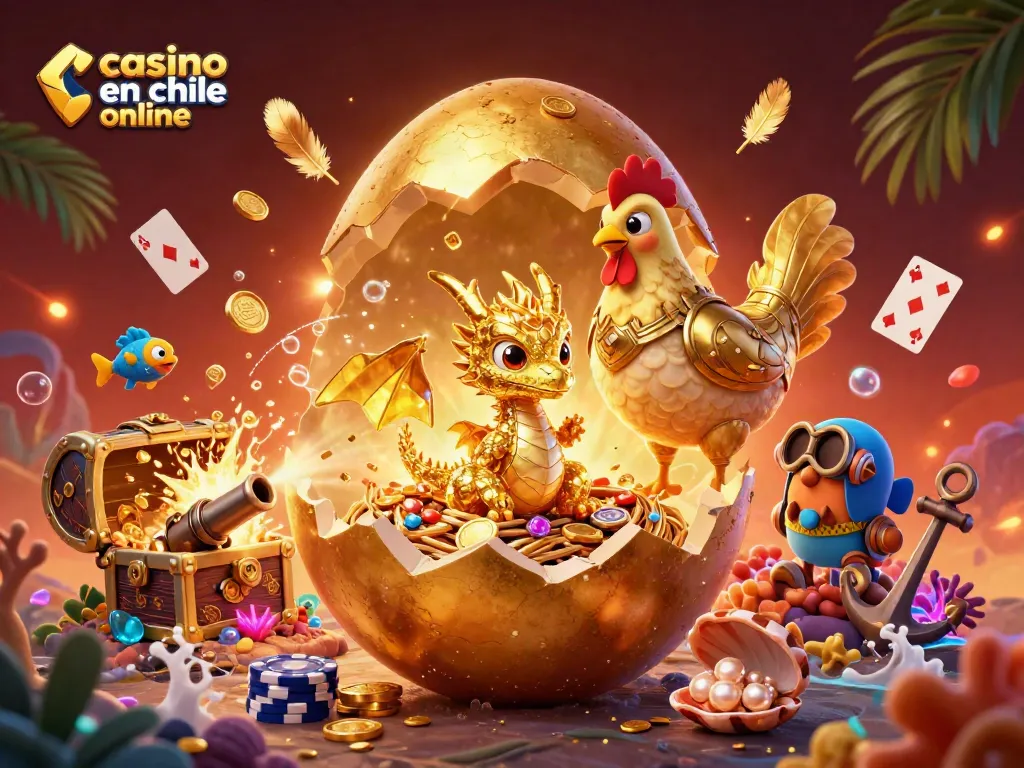 Descubre casino en Chile online con un dragón de oro y fichas en un ambiente vibrante y lleno de acción.