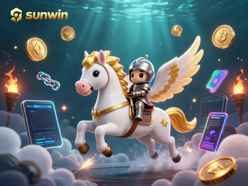 Play and win with sunwin in an exciting 3D casino scene featuring a celestial horse.
