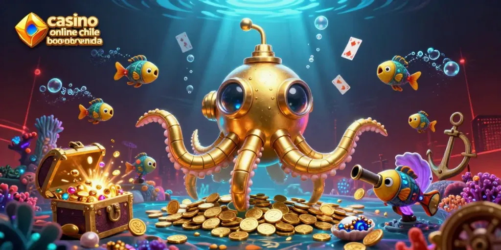 Descubre el emocionante mundo del bono de bienvenida en casinos online Chile en esta vibrante ilustración digital.