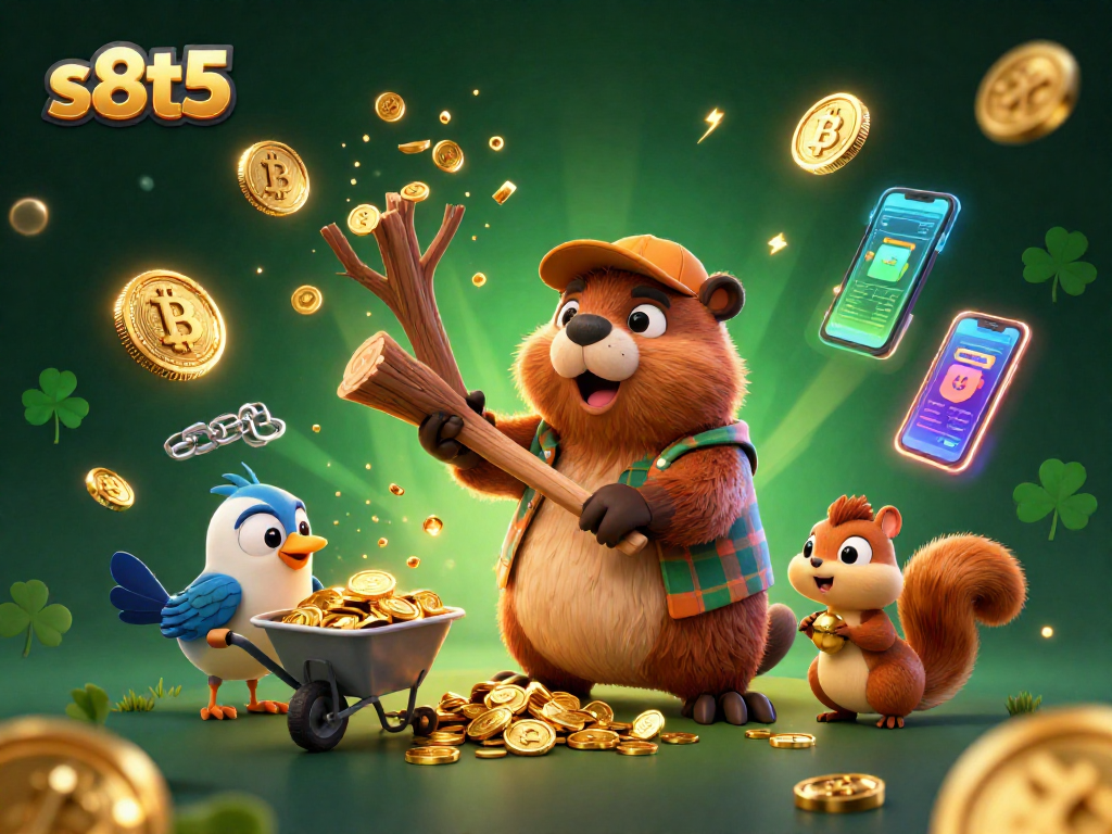 Experience exciting wins at s8t5 as a lumberjack beaver rain down golden coins in this thrilling casino scene.