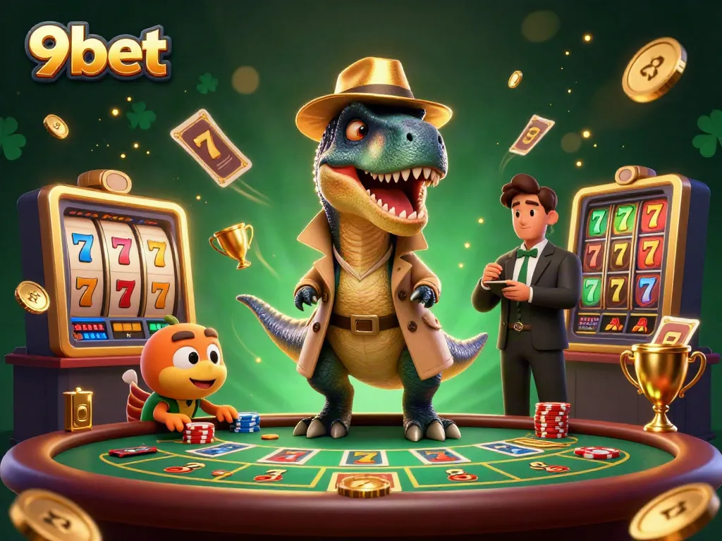 Experience the thrill of gaming with 9bet, featuring a velociraptor card counter and dynamic gaming elements.