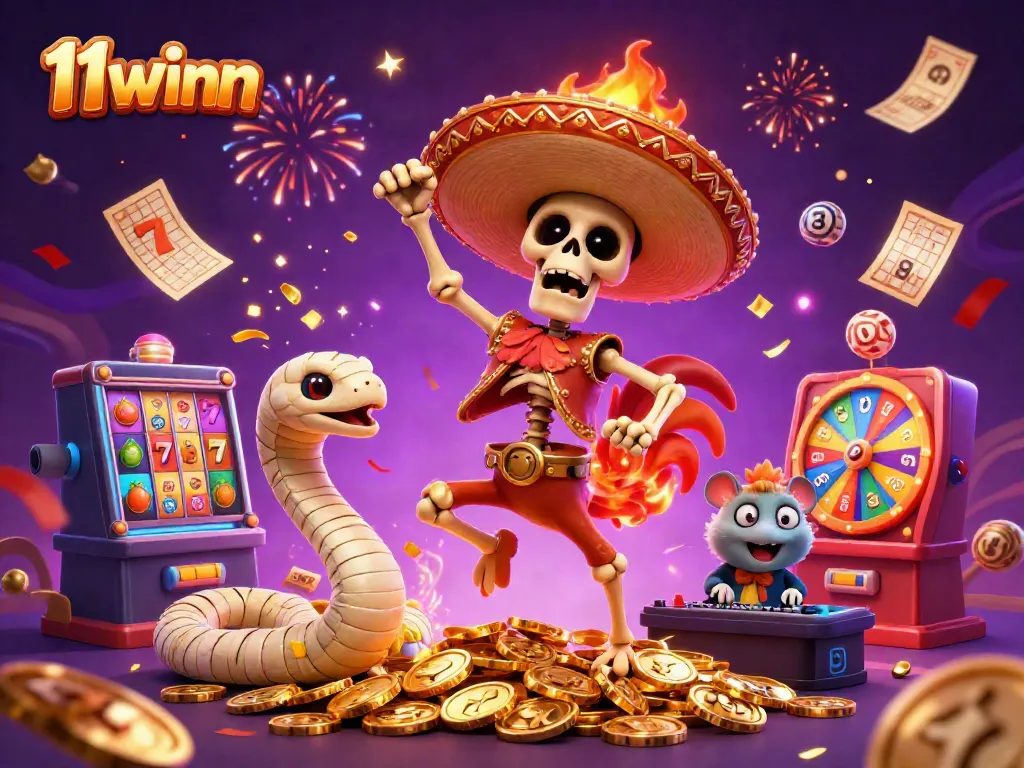 Experience thrilling wins at 11winn with exciting jackpot illustrations featuring colorful slot elements.