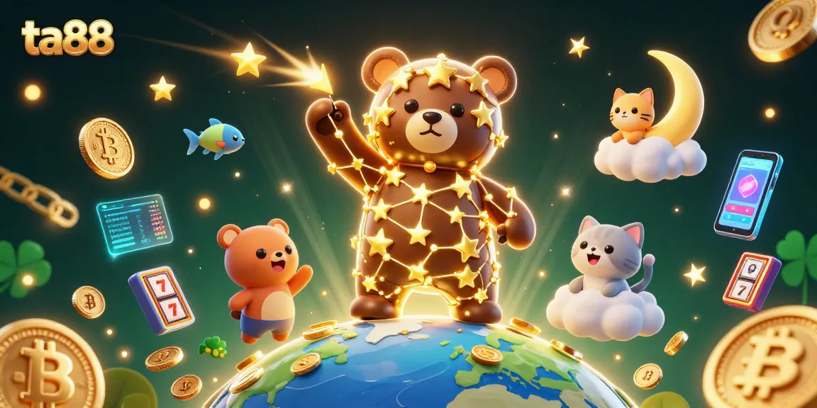 Experience the excitement of ta88 with 3D cartoon animals and vibrant casino elements.