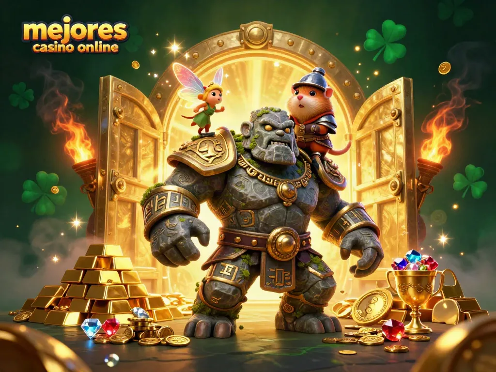 Experimenta la diversión en los mejores casinos online con un golem y su hada mágica.