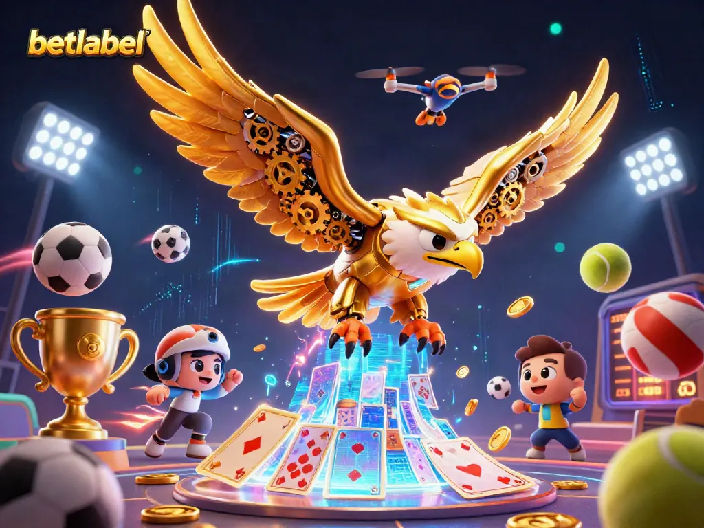 Experience thrilling gameplay at betlabel with a dynamic illustration of a golden eagle amidst sports betting elements.