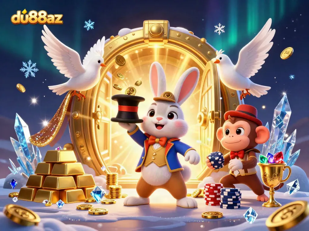 Experience the magic of du88az with a colorful casino scene featuring a magician rabbit and treasures.