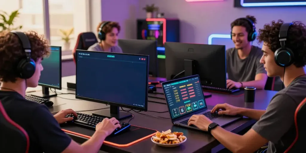 Engaging online gaming setup at https://gem88.bz/ with friends betting on a live casino.
