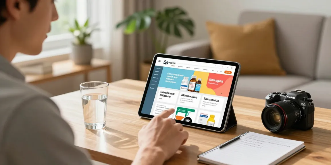 Man exploring comprar viagra españa online on a tablet in a cozy setting, showcasing health solutions.