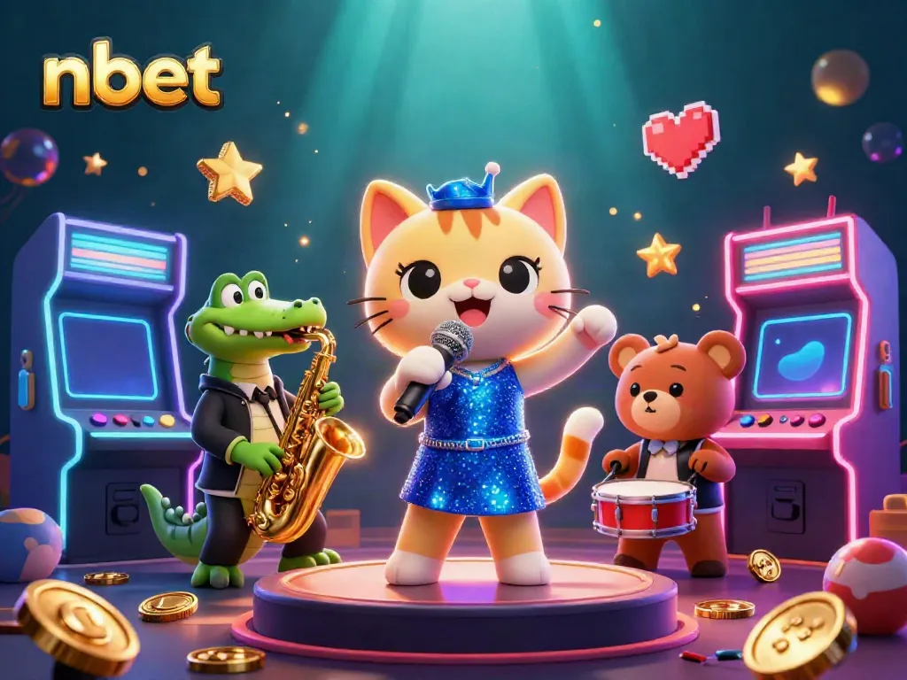 Experience gaming excitement with nbet's vibrant 3D casino scene featuring animated characters.