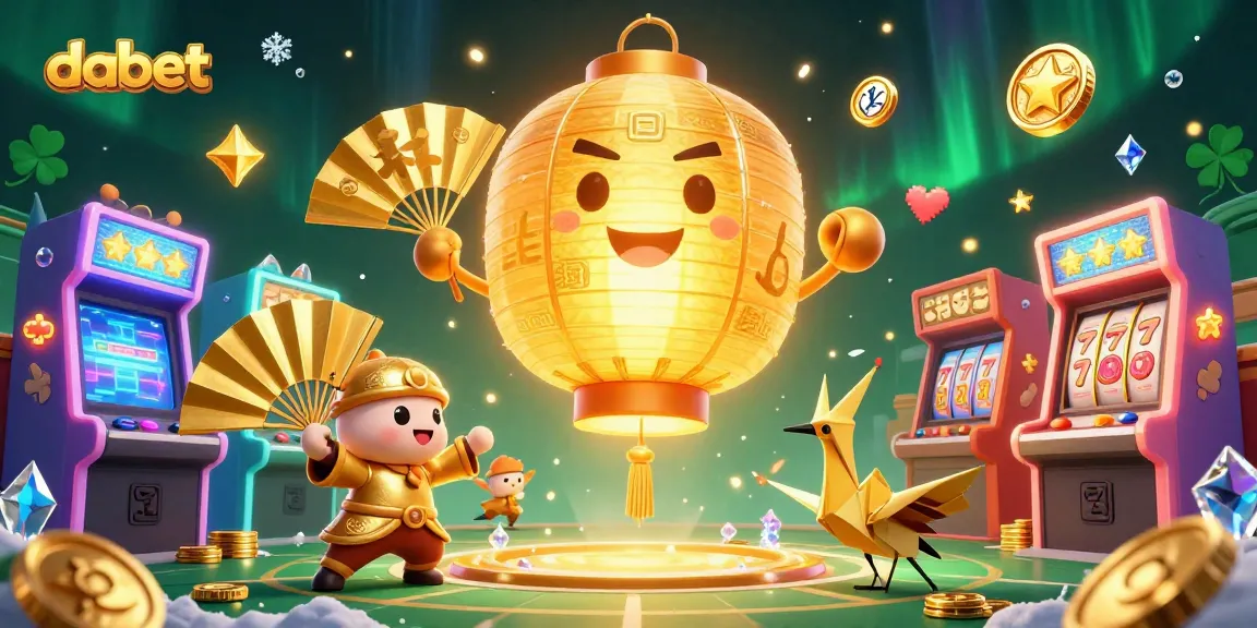 dabet entices gamers with a vibrant 3D scene depicting a golden lantern spirit amidst arcades and slot visuals.