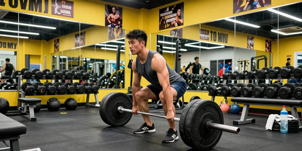 Entrenador levantando pesas en Esteroidesshop para mejorar su rendimiento.
