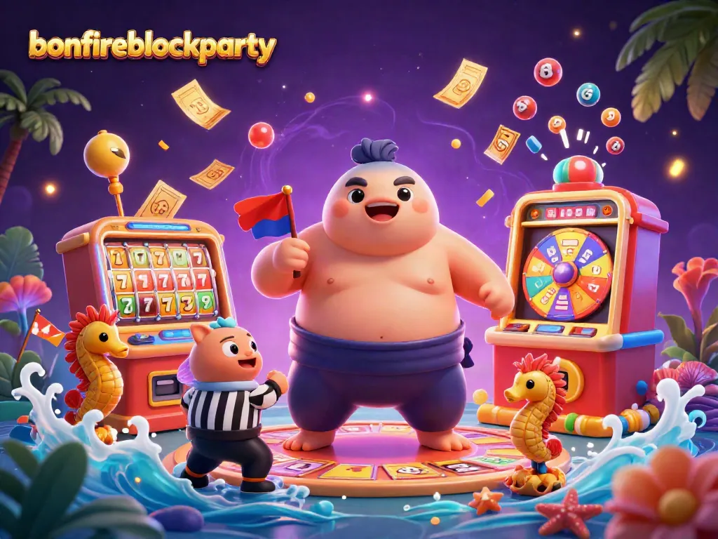 Engage in thrilling wins at bonfireblockparty's vibrant casino scene featuring animated games and characters.