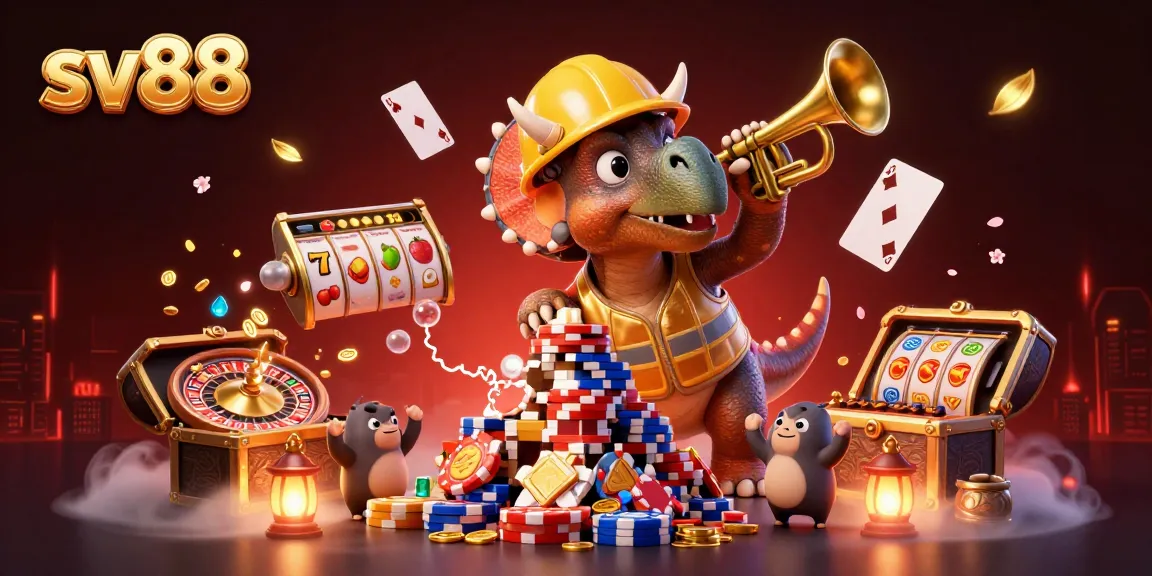 Celebrate winning strategies at sv88 with exciting casino-themed 3D illustration showcasing vibrant slot games.