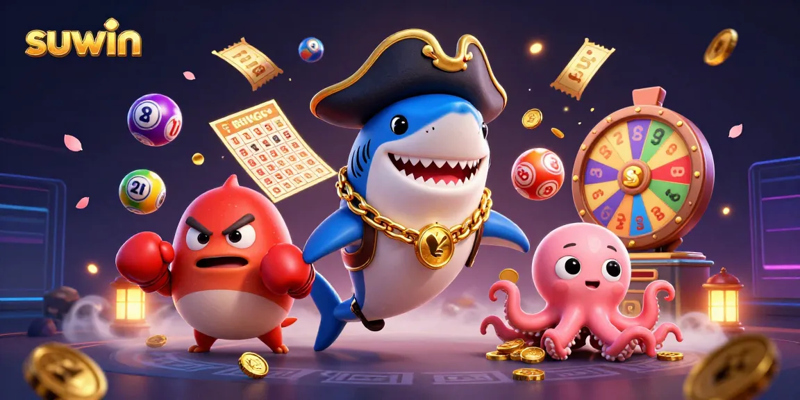 Suwin: Colorful pirate-themed casino adventure with characters and dynamic gambling elements.